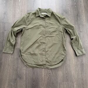 Outerknown Shirt Womens Medium Green Button Up Long Sleeve Army Olive Minimalist